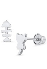 lovely cat and fish baby sterling silver earrings